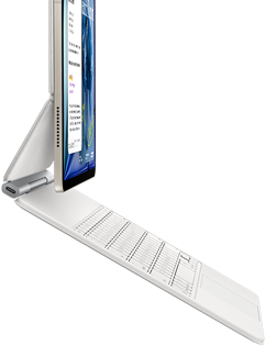 iPad Air, Starlight color, attached to Magic Keyboard, white color, side exterior