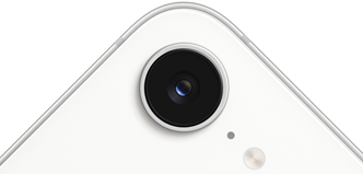 iPhone 17e, partial back exterior, white color, Fusion camera at top